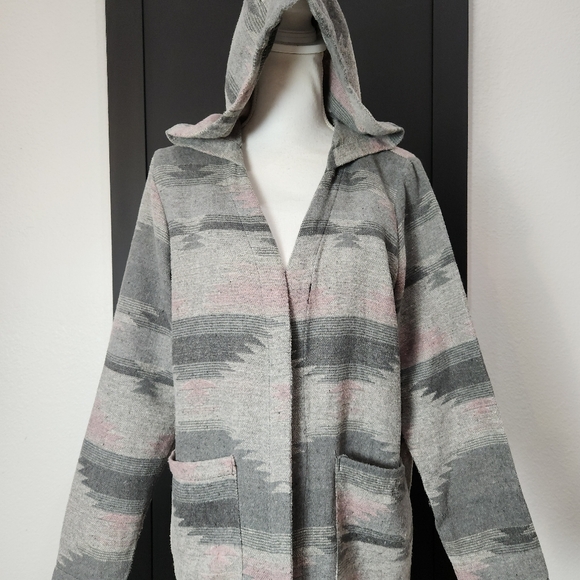 DICTIONARY AZTEC LONG HOODED CARDIGAN DUSTER SIZE MEDIUM - Picture 2 of 9